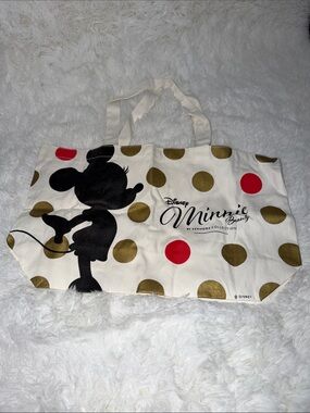 Disney x Sephora Collection Minnie Canvas Tote Bag in Cream with Gold & Red Dots